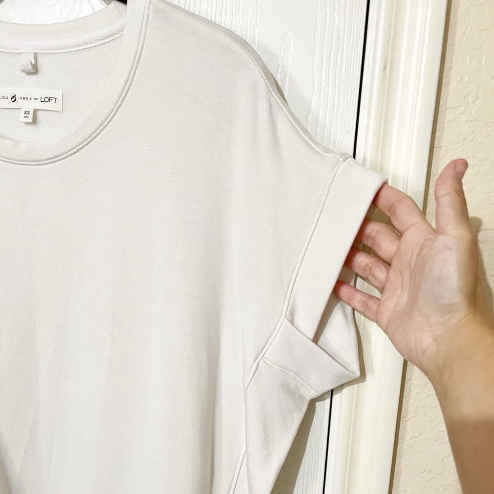 [Lou & Grey] Cream Dolman Crop Fleece Top Oversized Casual Crewneck Size XSmall - Picture 3 of 8